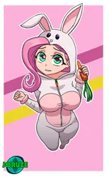 Size: 925x1500 | Tagged: safe, artist:joruze, derpibooru import, fluttershy, equestria girls, animal costume, bunny costume, bunny ears, carrot, clothes, cosplay, costume, cute, food, heart, heart eyes, human coloration, image, jpeg, wingding eyes