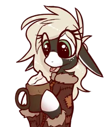 Size: 883x1006 | Tagged: safe, artist:fenixdust, derpibooru import, oc, oc:pepper, unofficial characters only, donkey, clothes, coffee, cute, female, freckles, image, jacket, png, pumpkin spice, simple background, solo, tongue out, transparent background
