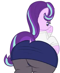 Size: 4201x5072 | Tagged: suggestive, alternate version, artist:duskyzombie, derpibooru import, starlight glimmer, pony, unicorn, absurd resolution, bipedal, butt, clothes, female, glimmer glutes, huge butt, image, large butt, mare, plot, png, simple background, skirt, smiling, solo, thick, transparent background, vector, wingding eyes