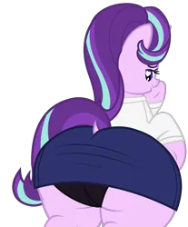Size: 4201x5072 | Tagged: suggestive, alternate version, artist:duskyzombie, derpibooru import, starlight glimmer, pony, unicorn, absurd resolution, bipedal, butt, clothes, female, glimmer glutes, huge butt, image, large butt, mare, panties, plot, png, simple background, skirt, smiling, solo, thick, transparent background, underwear, vector, wingding eyes