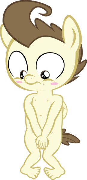 Size: 574x1188 | Tagged: questionable, artist:papadragon69, banned from derpibooru, ponerpics import, ponybooru import, pound cake, anthro, pegasus, babycon, belly button, blushing, complete nudity, covering crotch, embarrassed, embarrassed nude exposure, foalcon, image, male, male nipples, nudity, png, shotacon, solo, solo male, toddlercon, underage