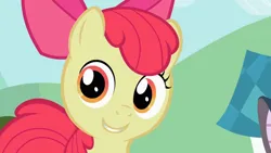 Size: 1920x1080 | Tagged: safe, derpibooru import, screencap, apple bloom, earth pony, pony, season 2, the cutie pox, 1080p, adorabloom, cute, female, filly, foal, image, looking at each other, looking at someone, looking at you, png, smiling, smiling at you, solo