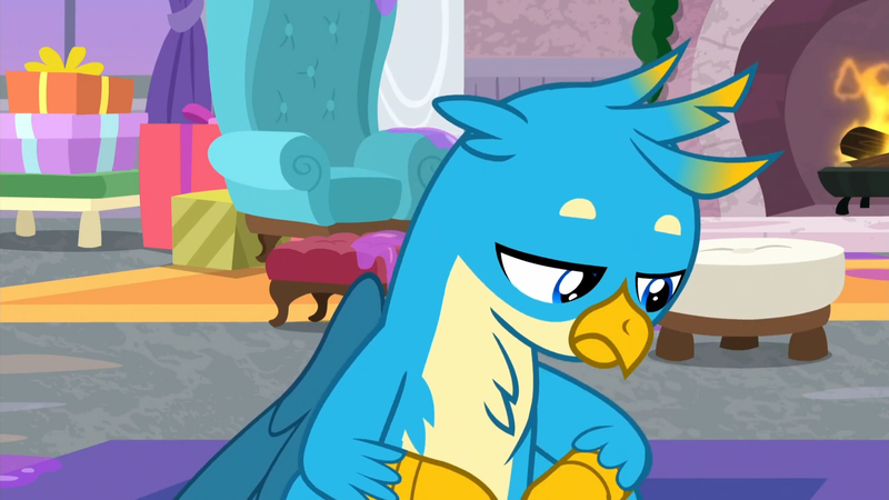 Size: 1920x1080 | Tagged: safe, derpibooru import, screencap, gallus, gryphon, season 8, the hearth's warming club, spoiler:s08, 1080p, fire, friendship student, frown, image, looking down, male, png, present, sad