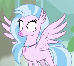 Size: 772x683 | Tagged: safe, derpibooru import, screencap, silverstream, classical hippogriff, hippogriff, what lies beneath, cropped, female, image, jewelry, necklace, png, reaction image, solo, spread wings, wings