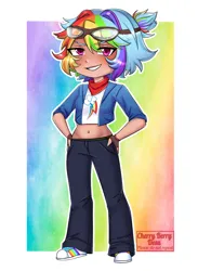 Size: 1920x2628 | Tagged: safe, artist:cherry, derpibooru import, rainbow dash, human, belly button, humanized, image, jpeg