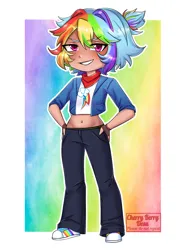 Size: 1920x2628 | Tagged: safe, artist:cherry, derpibooru import, rainbow dash, human, belly button, humanized, image, jpeg