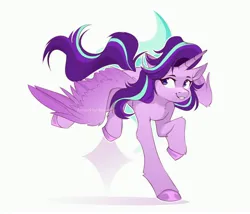 Size: 4096x3510 | Tagged: safe, artist:buvanybu, derpibooru import, starlight glimmer, alicorn, pony, action pose, alicornified, cutie mark, female, high res, image, jpeg, mare, race swap, simple background, solo, spread wings, starlicorn, white background, wings, xk-class end-of-the-world scenario