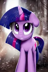 Size: 512x768 | Tagged: safe, machine learning generated, stable diffusion, twibooru exclusive, twilight sparkle, pony, unicorn, detailed background, female, image, looking at you, mare, png