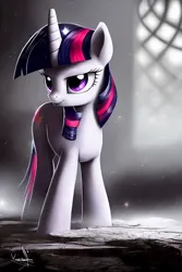 Size: 512x768 | Tagged: safe, machine learning generated, stable diffusion, twibooru exclusive, twilight sparkle, pony, unicorn, detailed background, female, image, mare, png, solo