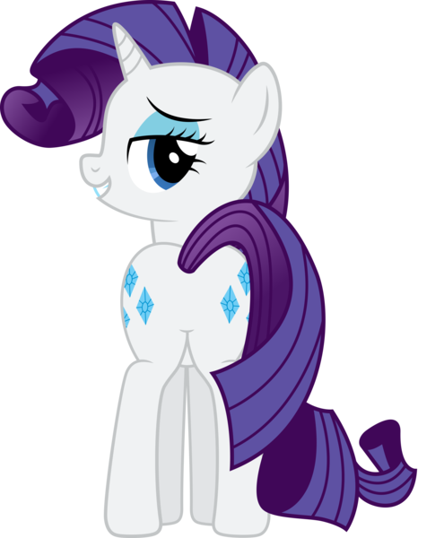 Size: 7829x9483 | Tagged: suggestive, derpibooru import, rarity, pony, unicorn, + artist:mrcabezon, absurd resolution, bedroom eyes, butt, clothes, featureless crotch, female, image, looking back, plot, png, show accurate, simple background, solo, solo female, transparent background, vector