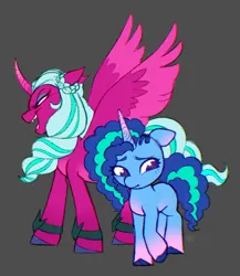 Size: 1150x1325 | Tagged: safe, derpibooru import, opaline, alicorn, pony, unicorn, g5, my little pony: make your mark, spoiler:g5, spoiler:my little pony: make your mark, evil grin, grin, image, jpeg, misty brightdawn, sad, smiling