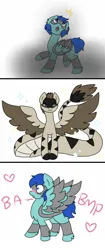 Size: 800x1896 | Tagged: safe, artist:missmoosemedia, oc, oc:bushmaster, oc:tardis, unofficial characters only, lamia, original species, pegasus, quetzalcoatl, snake, snake pony, colored wings, comic, cute, female, four wings, heart, heart eyes, image, love at first sight, male, multicolored wings, multiple wings, onomatopoeia, pegasus oc, png, sparkling, spread wings, surprised, three panel comic, wingboner, wingding eyes, wings