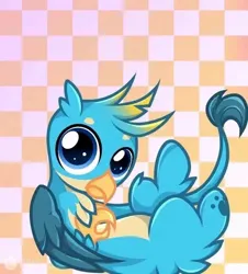 Size: 470x520 | Tagged: safe, artist:lanlanlc, derpibooru import, gallus, gryphon, adorable face, baby gallus, bow, chest fluff, cute, ear fluff, folded wings, image, jpeg, looking at you, lovely, male, tail, tail wag, wings, younger