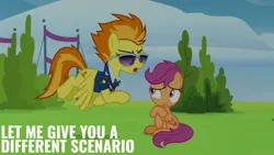 Size: 1920x1080 | Tagged: safe, derpibooru import, edit, edited screencap, editor:quoterific, screencap, scootaloo, spitfire, the washouts (episode), image, png