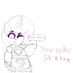 Size: 5000x5000 | Tagged: safe, artist:houndy, derpibooru import, oc, oc:houndy, unicorn, clothes, dress, dressup, eyeliner, eyeshadow, femboy, food, image, looking at you, makeup, male, one eye closed, pizza, pizza box, pizza hut, png, smiling, smirk, smug, wink, winking at you