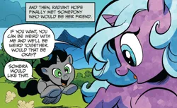 Size: 1196x730 | Tagged: safe, artist:andypriceart, derpibooru import, idw, king sombra, radiant hope, crystal pony, pony, unicorn, siege of the crystal empire, spoiler:comic, colt, dialogue, duo, female, filly, foal, image, jpeg, male, younger