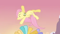 Size: 3410x1920 | Tagged: safe, derpibooru import, screencap, fluttershy, pegasus, pony, hurricane fluttershy, season 2, ^^, cute, eyes closed, female, goggles, high res, image, jpeg, male, mare, offscreen character, shyabetes, smiling, solo focus, stallion