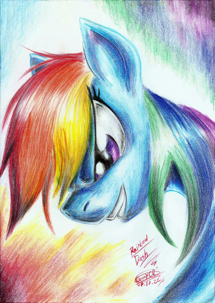 Size: 1660x2338 | Tagged: safe, artist:3500joel, derpibooru import, rainbow dash, pony, image, jpeg, solo, traditional art