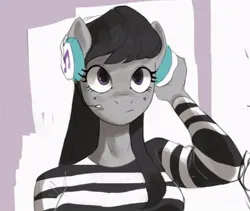 Size: 780x659 | Tagged: safe, artist:cadillacdynamite, derpibooru import, octavia melody, anthro, earth pony, clothes, headphones, headset, image, jpeg, shirt, solo, striped shirt