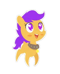Size: 885x1080 | Tagged: safe, artist:happy harvey, derpibooru import, scootaloo, pegasus, pony, blushing, choker, collar, colored pupils, cute, cutealoo, drawn on phone, female, filly, foal, happy, image, looking up, name tag, open mouth, pet, png, simple background, simplistic art style, slave, smiling, studded choker, transparent background