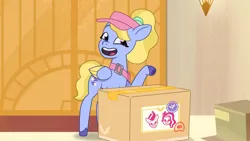 Size: 3410x1920 | Tagged: safe, derpibooru import, screencap, pipp petals, zipp storm, pegasus, pony, my little pony: tell your tale, spoiler:g5, spoiler:my little pony: tell your tale, spoiler:tyts01e26, box, female, fifi (g5), g5, high res, image, jpeg, mare, open mouth, open smile, puphunt, royal sisters (g5), siblings, sisters, smiling, solo focus, youtube link