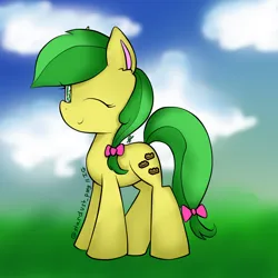 Size: 2000x2000 | Tagged: safe, artist:meotashie, derpibooru import, apple fritter, earth pony, pony, apple family member, female, image, one eye closed, png, solo, wink