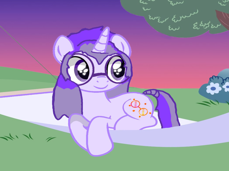 Size: 1701x1274 | Tagged: safe, artist:mellow91, derpibooru import, oc, oc:glass sight, pony, unicorn, cute, dusk, female, glasses, hammock, heart, heart eyes, image, mare, png, relaxing, smiling, solo, summer, wingding eyes