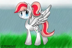 Size: 3000x2000 | Tagged: safe, artist:meotashie, derpibooru import, oc, oc:nimbus, unofficial characters only, pegasus, pony, female, grass, image, png, rain, solo