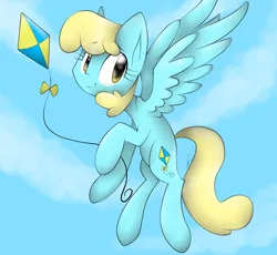 Size: 2500x2300 | Tagged: safe, artist:meotashie, derpibooru import, oc, unofficial characters only, pegasus, pony, female, flying, image, kite, pegasus oc, png, sky, solo, wings