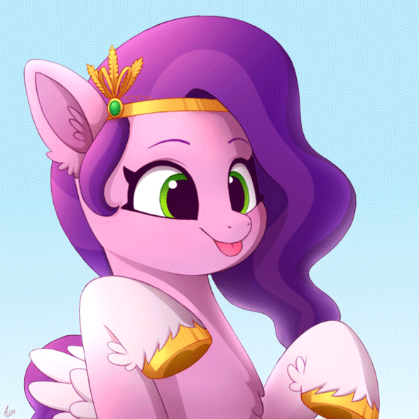 Size: 590x590 | Tagged: safe, artist:luminousdazzle, artist:szafir87, derpibooru import, pipp petals, my little pony: tell your tale, spoiler:g5, spoiler:my little pony: tell your tale, spoiler:tyts01e11, adorapipp, animated, cute, ear fluff, g5, gif, image, jewelry, maretime bay day 2.0, signature, silly, smiling, tiara, tongue out, weapons-grade cute