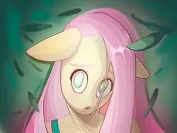 Size: 2048x1536 | Tagged: safe, artist:nnyaka, derpibooru import, fluttershy, anthro, aside glance, bust, female, floppy ears, image, jpeg, looking at you, shoulders, shy, sideways glance, solo, stray strand