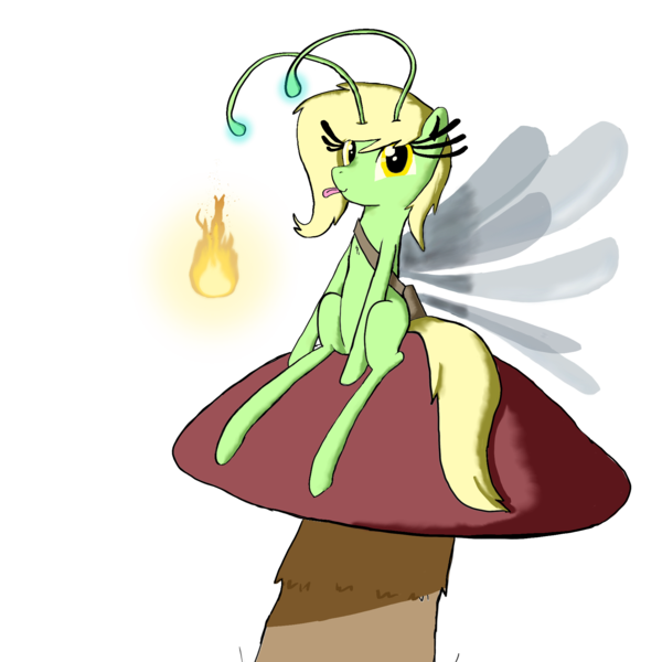 Size: 1920x1920 | Tagged: safe, artist:sprontr, derpibooru import, oc, oc:edelweiss the seeker, oc:vesuvius daehn, breezie, bag, female, image, messenger bag, mlem, mushroom, png, silly, simple background, sitting, tongue out, transparent background, will o' the wisp