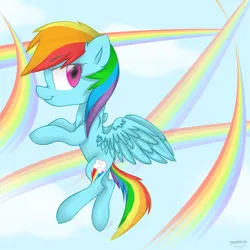 Size: 2300x2300 | Tagged: safe, artist:meotashie, derpibooru import, rainbow dash, pegasus, pony, image, png, sky, solo