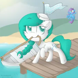 Size: 2300x2300 | Tagged: safe, artist:meotashie, derpibooru import, oc, oc:sea salt, unofficial characters only, pony, boat, image, pier, png