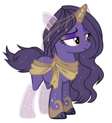 Size: 1470x1619 | Tagged: safe, artist:taxidermieddemon, derpibooru import, oc, oc:urania, unofficial characters only, pony, unicorn, clothes, constellation pony, horn, horn jewelry, image, jewelry, long mane, mane, png, scarf, short tail, smiling, smug, solo, tail