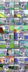 Size: 1282x3304 | Tagged: safe, derpibooru import, edit, edited screencap, screencap, maud pie, mudbriar, earth pony, pony, comic:celestia's servant interview, maud pie (episode), the gift of the maud pie, the maud couple, background pony, basket, caption, comic, cs captions, detailed background, female, food, image, interview, male, manehattan, mare, muffin, picnic blanket, png, screencap comic, stallion, text