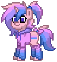 Size: 768x832 | Tagged: safe, artist:bandwidth, derpibooru import, oc, oc:femmy, unofficial characters only, pony, unicorn, pony town, ambiguous gender, androgynous, bow, clothes, cute, girly, gynosexual flag, hoodie, image, png, ponytail, pride flag, simple background, socks, tail, tail bow, transparent background