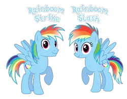Size: 1550x1213 | Tagged: source needed, safe, anonymous artist, derpibooru import, oc, oc:rainboom slash, oc:rainboom strike, unofficial characters only, pegasus, pony, brother, brother and sister, family, female, image, incest, male, mare, name, offspring, parent:rainbow blitz, parent:rainbow dash, parents:dashblitz, pegasus oc, png, product of incest, rule 63, shipping, siblings, simple background, sister, stallion, text, transparent background, twincest, twins, white background, wings