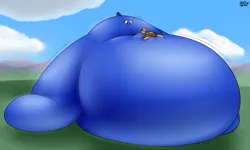 Size: 3342x2010 | Tagged: safe, artist:the-furry-railfan, derpibooru import, oc, oc:bobby seas, unofficial characters only, unicorn, balloon, cloud, cloudy, cuddling, image, inflation, png, squishy, water balloon
