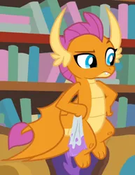 Size: 632x818 | Tagged: safe, derpibooru import, screencap, smolder, dragon, the hearth's warming club, cropped, dragoness, female, hand on hip, image, png, raised eyebrow, solo