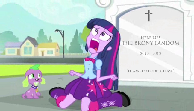 Size: 648x370 | Tagged: safe, derpibooru import, edit, edited screencap, screencap, spike, twilight sparkle, dog, human, equestria girls, equestria girls (movie), aged like milk, boots, bowtie, clothes, collar, cross, exploitable meme, female, horrified, image, jpeg, male, meme, old art, rest in peace, screaming, shirt, shoes, skirt, spike the dog, twiscream, wondercolt statue