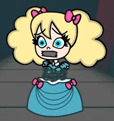 Size: 720x765 | Tagged: safe, derpibooru import, edit, edited screencap, screencap, megan williams, bow, chains, clothes, drawing, dress, gag, help, help me, image, jpeg, kidnapped, pigtails, poppy playtime, tape, tape gag, tied up
