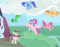 Size: 1618x1282 | Tagged: safe, artist:lillyleaf101, derpibooru import, gusty, gusty the great, pony, g1, g1 to g4, g4, generation leap, image, north star (g1), png