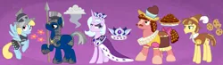 Size: 15026x4413 | Tagged: safe, artist:lillyleaf101, derpibooru import, chancellor puddinghead, commander hurricane, princess platinum, private pansy, smart cookie, pony, absurd resolution, armor, female, image, male, png, spear, weapon