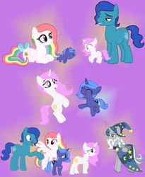 Size: 5666x6902 | Tagged: safe, artist:lillyleaf101, derpibooru import, prince blue dream, princess celestia, princess luna, star swirl the bearded, pony, absurd resolution, cewestia, female, filly, g1, g1 to g4, g2, g2 to g4, g4, generation leap, image, magic, png, starshine (g1), woona, younger