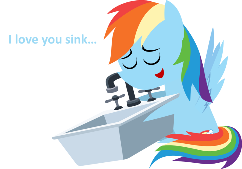 Size: 1201x842 | Tagged: safe, artist:zacatron94, derpibooru import, rainbow dash, pegasus, pony, 2014, cargo ship, dialogue, eyes closed, female, hug, image, kitchen sink, mare, multicolored hair, old art, png, pointy ponies, rainbow hair, rainbowsink, shipping, simple background, sitting, smiling, text, transparent background