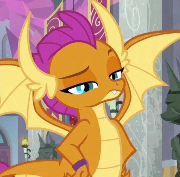 Size: 754x739 | Tagged: safe, derpibooru import, screencap, smolder, dragon, a matter of principals, cropped, dragoness, female, hand on hip, image, lidded eyes, looking at you, png, raised eyebrow, smolder is not amused, solo, spread wings, unamused, wings