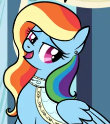 Size: 478x535 | Tagged: safe, artist:rainbow-hooves, derpibooru import, edit, rainbow dash, pegasus, pony, alternate hairstyle, bedroom eyes, clothes, cropped, dress, ear piercing, earring, female, image, jewelry, mare, marriage, piercing, png, rainbow dash always dresses in style, smiling, wedding, wedding dress, wings