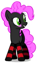 Size: 377x647 | Tagged: safe, derpibooru import, oc, oc:pinkie tai, unofficial characters only, earth pony, pony, clothes, fangs, female, image, mare, png, shadow, simple background, socks, striped socks, white background