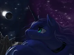 Size: 1600x1200 | Tagged: safe, artist:chickhawk96, derpibooru import, princess luna, alicorn, pony, crossed hooves, crying, female, image, looking up, lying down, mare, moon, on the moon, planet, png, prone, sad, solo, space